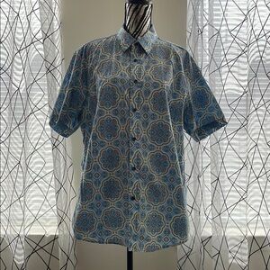 Men's Blue Patterned Short Sleeve Shirt Size XL